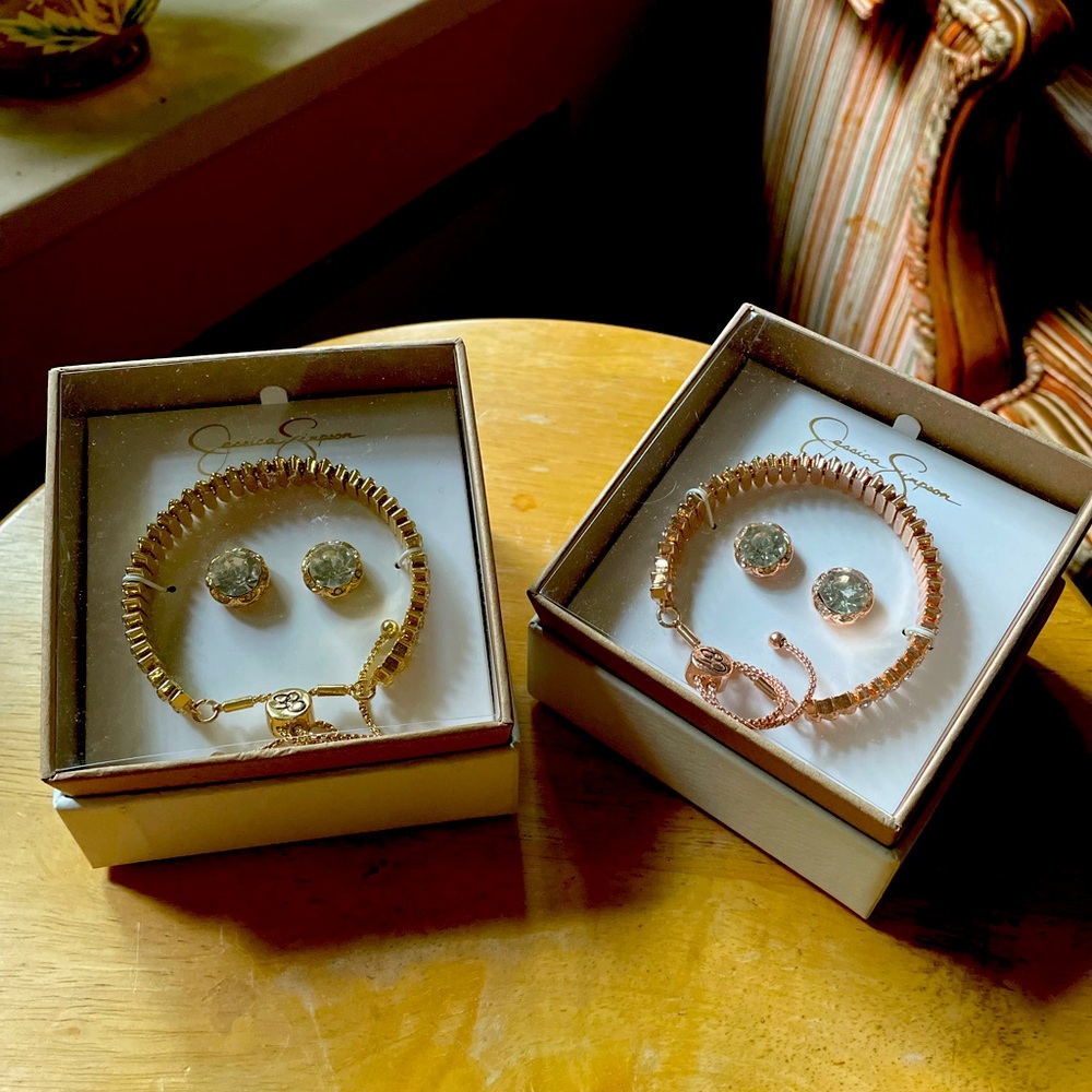 Jessica Simpson Faux Diamond Earrings and Bracelet Set. NWT.